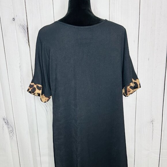 NWT Emery Rose Shein Maxi Black Dress with Cheetah Print Hem and Cuffs Sz S - Picture 9 of 10